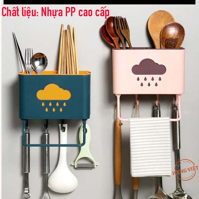 Ống Cắm Đũa Thìa Dán Tường bằng Nhựa PP cao cấp, Có Lỗ Thoát Nước, Dễ Tháo Ra Để Vệ Sinh [ỐNG ĐŨA]