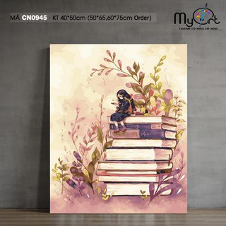 Tranh tự tô màu theo số sơn dầu số hóa Myart Tranh cô gái Aeppol đọc sách CN0945