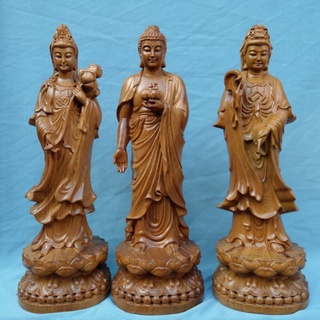 Tây phương tam thánh đứng - gỗ bach xanh - cao 20cm