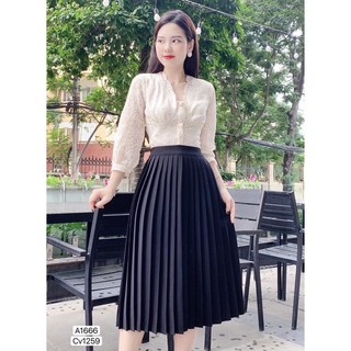 Chân váy xếp ly dáng dài đẹp lưng chun co giãn