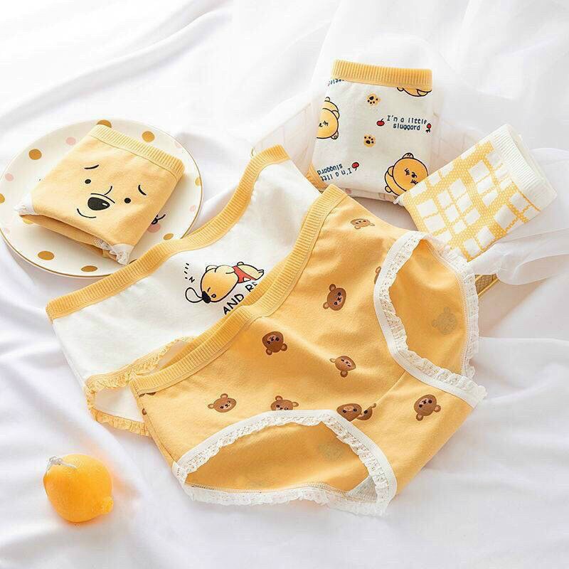 (QLW15) SET 4 Quần Lót Cotton Nữ Sinh Cute Dễ Thương Combo 4 Quần Chip Cạp Thấp Nâng Mông Thông Hơi viền ren