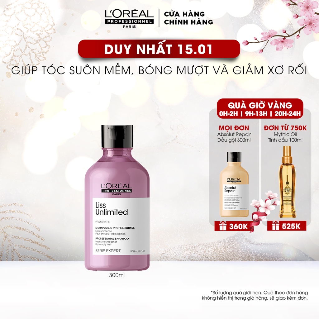 [Mã COSPPD05 giảm 10% đơn 400K] Dầu gội giúp tóc suôn mềm và giảm xơ rối Serie Expert Liss Unlimited 300ml