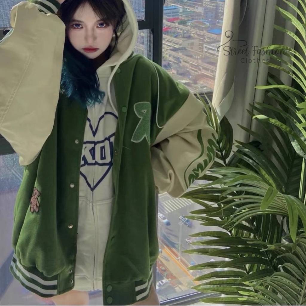 Áo khoác bóng chày varsity jacket phong cách Retro Âu Mỹ thời trang thu đông cá tính, năng động