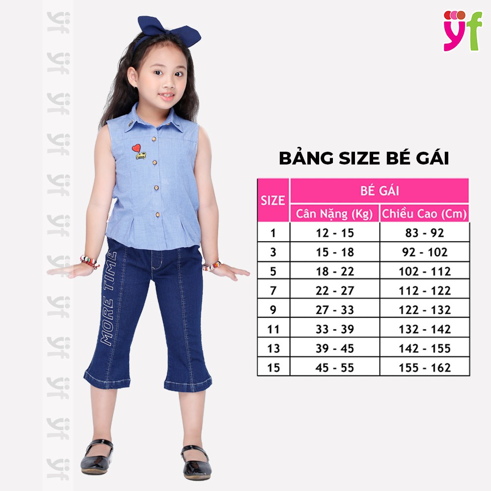 Quần jeans lửng YF ống loe retro thêu chỉ nổi, lưng thun co giãn, 9QX515