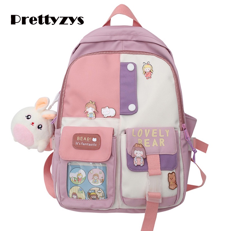 Ba lô đi học PRETTYZYS sức chứa lớn 15.6 inch kiểu Hàn Quốc cho nữ tuổi teen 2022