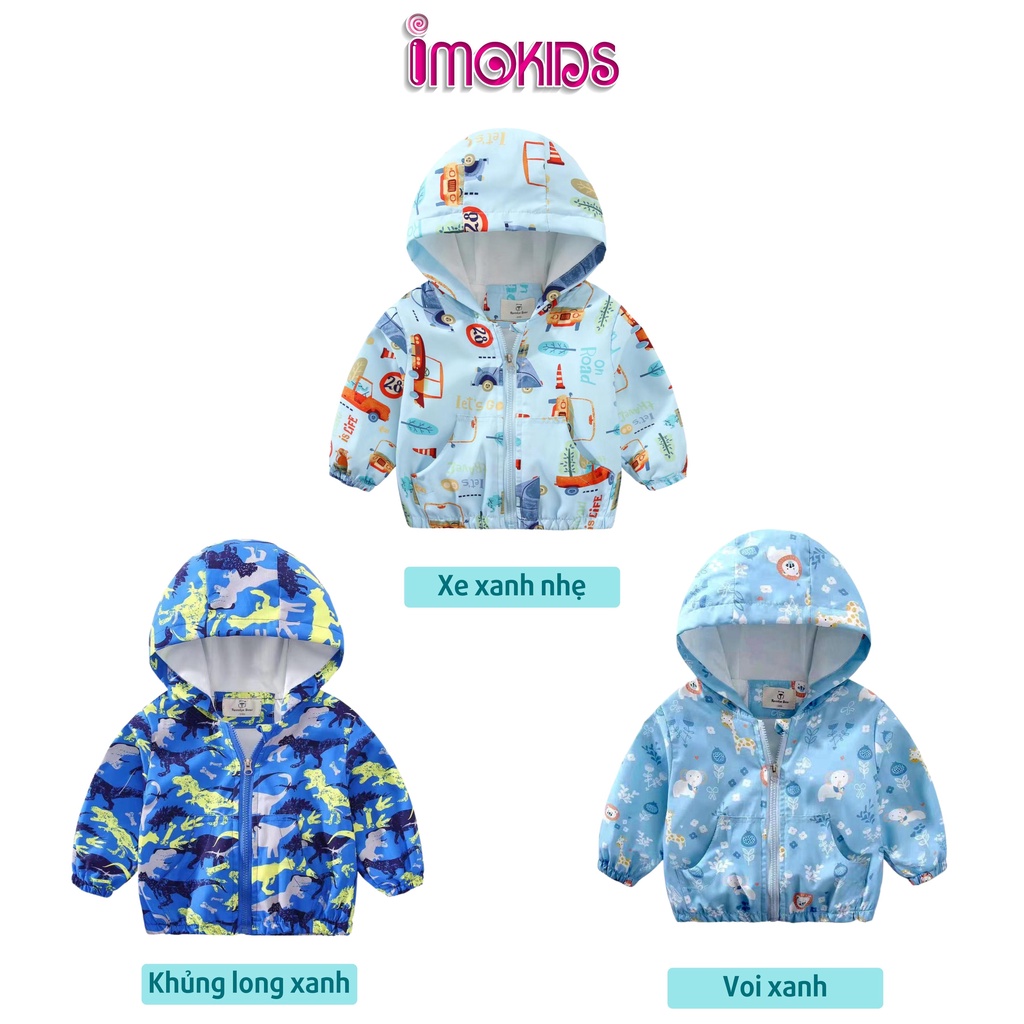 Áo khoác gió bé trai Ravedye Bear 11-23kg áo khoác dù trẻ em 2 lớp chất Poly chống thấm nước nhẹ kín gió có nón có lót