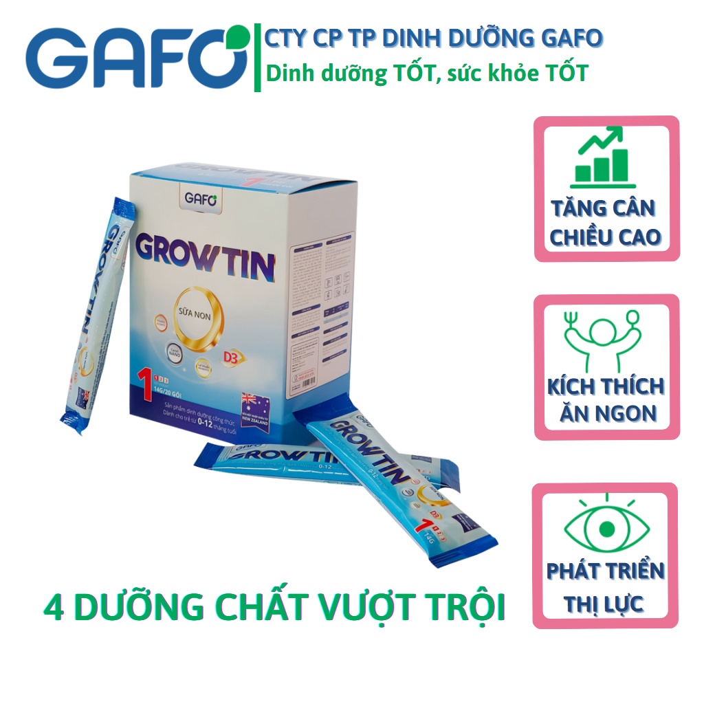 Sữa Bột GAFO GROWTIN 1 Hộp 20 Gói 14G Tiện Lợi Sản Phẩm Sữa Công Thức Dành Cho Trẻ Từ 0 - 12 Tháng Tuổi GROW179