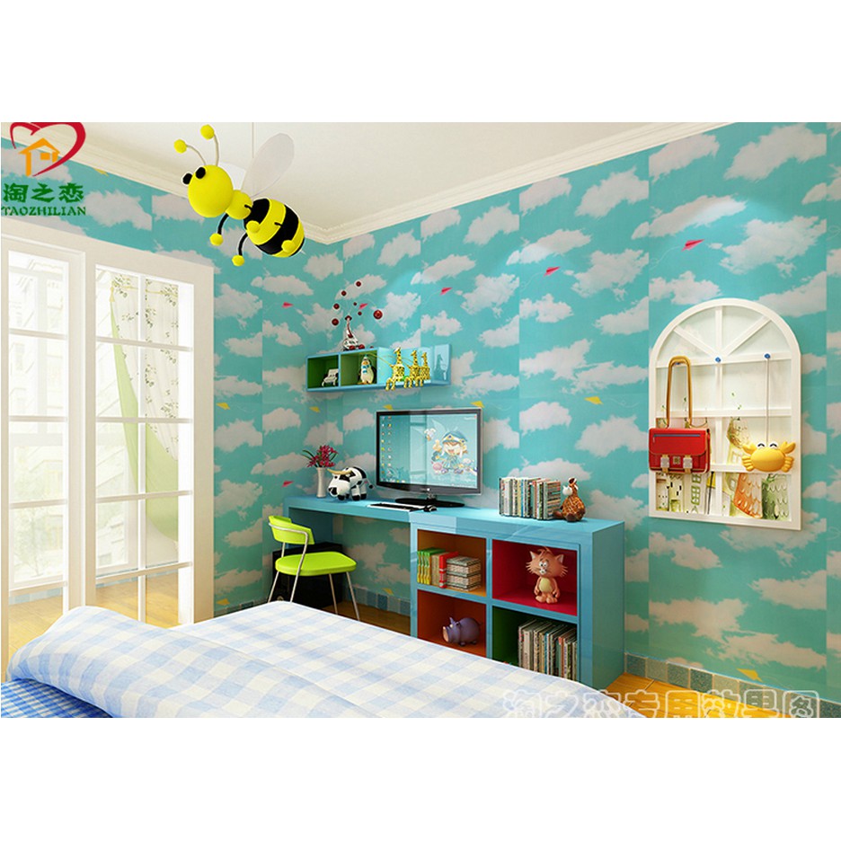 1 mét Giấy dán tường mây trời xanh ngọc khổ rộng 45cm có keo sẵn
