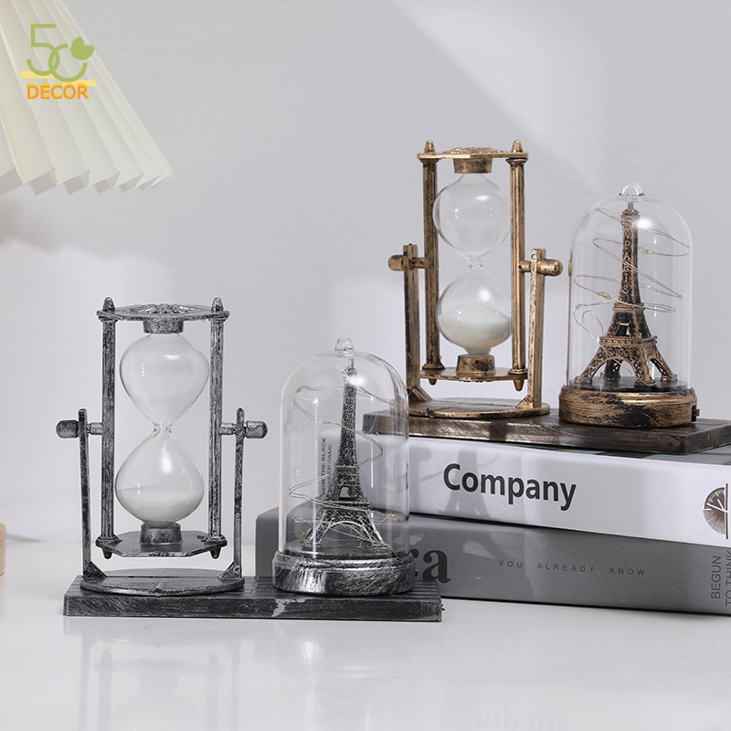 Đồng hồ cát kèm mô hình tháp Eiffel phát sáng, đồng hồ cát để bàn trang trí, quà tặng, lưu niệm