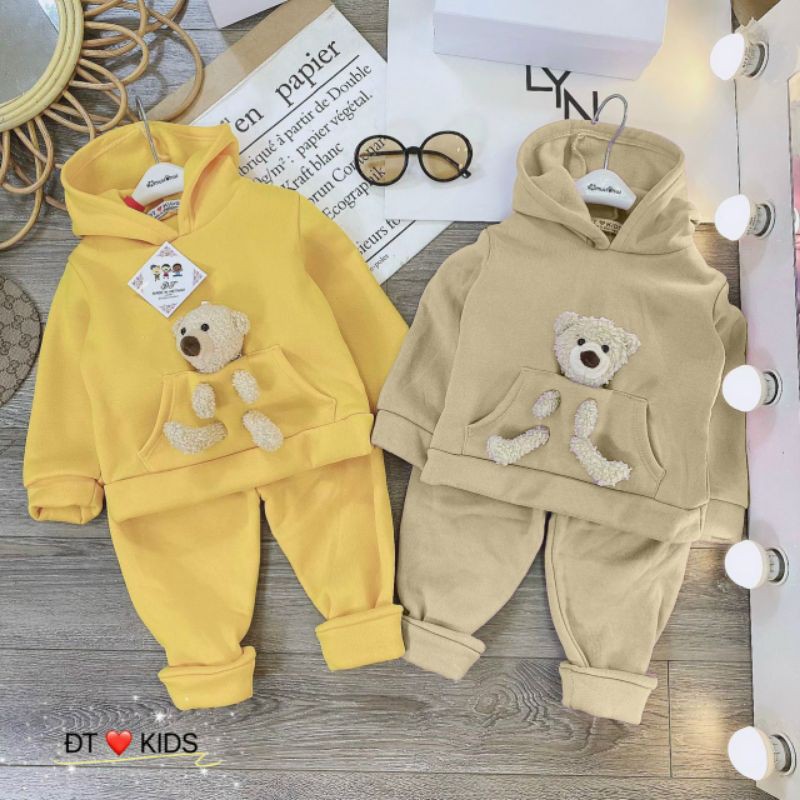 [Rẽ vô địch]Bộ đồ hoodie kèm gấu cho bé nhiều màu đáng yêu