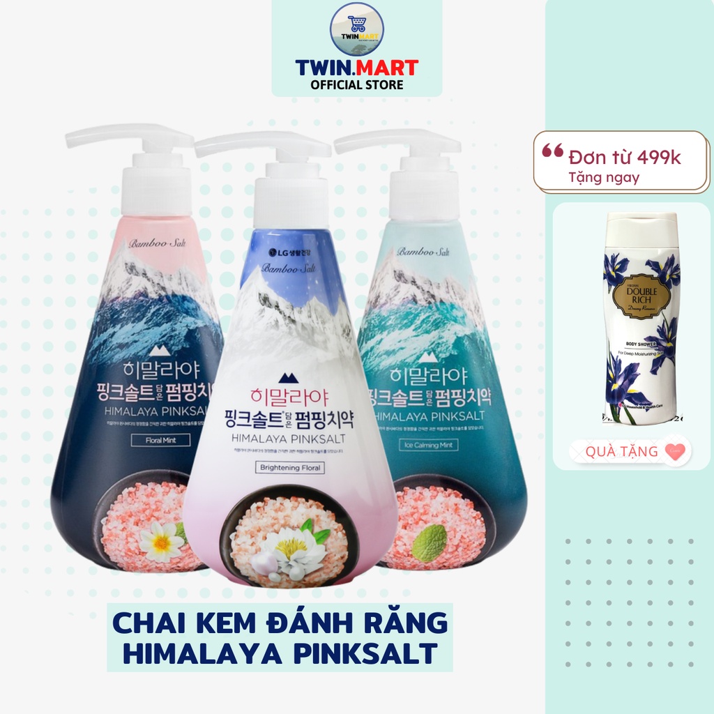 Chai Kem đánh răng Muối Hồng Himalaya Pink Salt Pumping nhập khẩu Hàn Quốc 285g