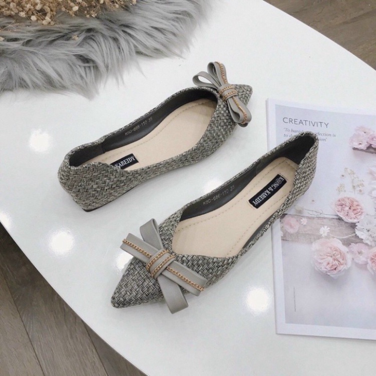 Giày Búp Bê Nữ Đế Bệt Trang Trí Nơ Xích Cực Xinh Hàng Loại 1 Size 35 - 39