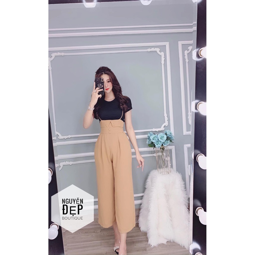 Sét Áo Thun Tay Ngắn Phối Quần Yếm Dài Ống Rộng Sang Trọng TTS1052