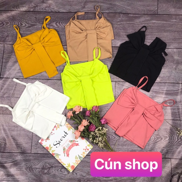 Áo 2 dây nơ croptop 6 màu chất vải xịn cún shop