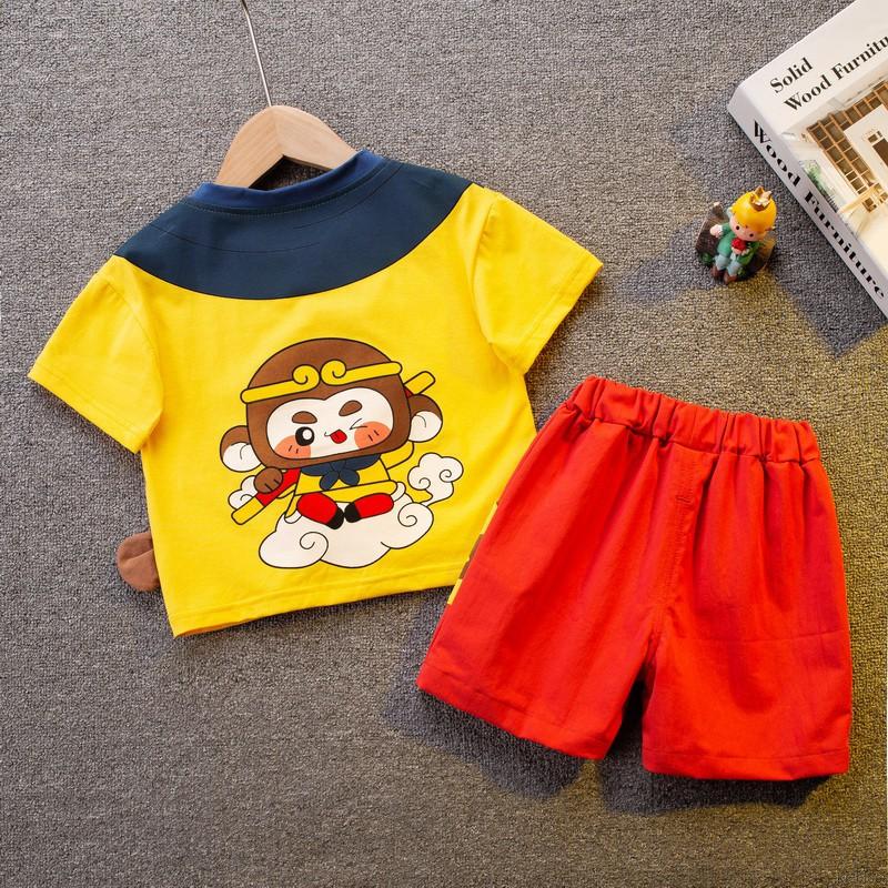 Set áo thun tay ngắn + quần short in hình khỉ cho bé trai bé gái