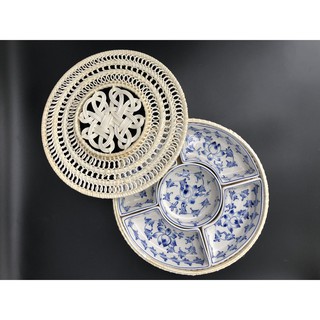 Khay sứ mây tre đan Bát Tràng, trang trí bày đồ ăn, mưt tết bánh kẹo cực kỳ đẹp mắt và sang chảnh