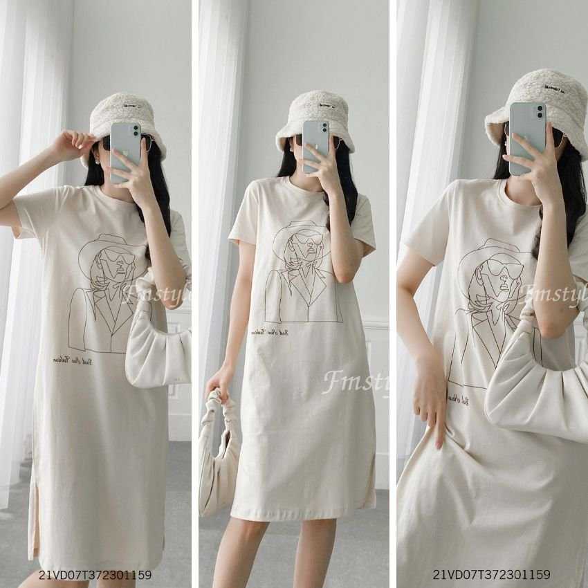 Đầm thun tay ngắn xẻ lai quý cô ulzzang thời trang nữ VM STYLE 21VD07T372301