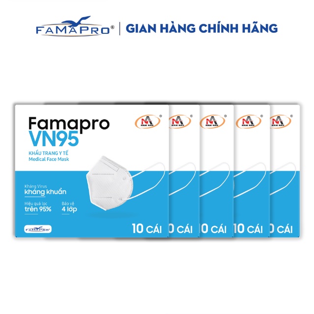 COMBO 5 HỘP Khẩu trang y tế kháng khuẩn 4 lớp Famapro VN95 [HỘP10 CÁI]