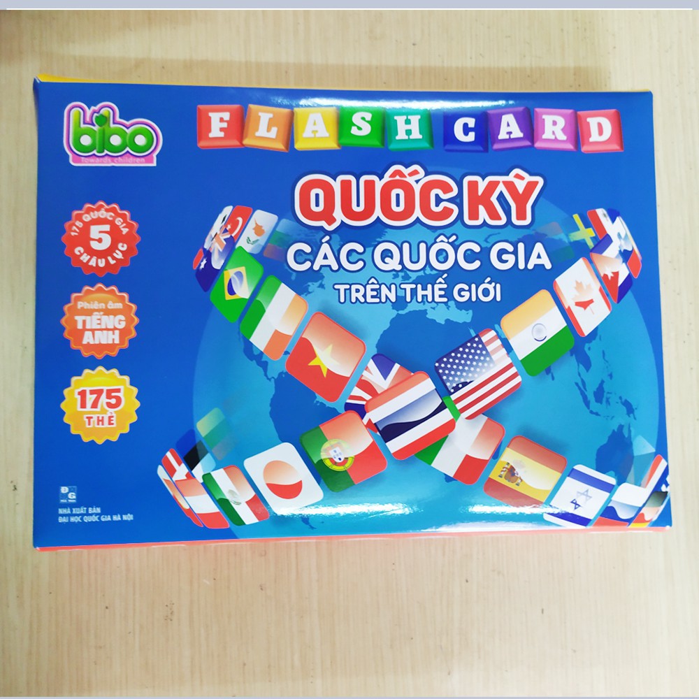 Bộ Thẻ học song ngữ QUỐC KỲ các quốc gia trên thế giới - 175 thẻ kèm ảnh sinh động cho bé
