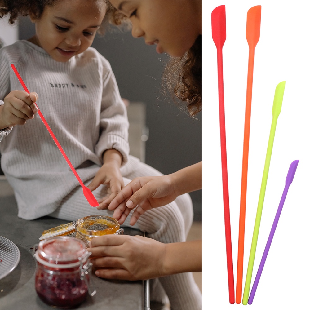 KUNHEV Set 4 muỗng bằng silicon cán dài dùng để trộn mỹ phẩm / lấy mẫu / điêu khắc / nấu ăn gồm nhiều màu tùy chọn