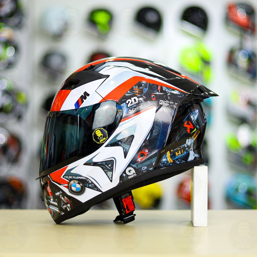 Tem BMW HP4 Đỏ Cho Mũ Fullface, Mũ Yohe 978, Mũ Roc01