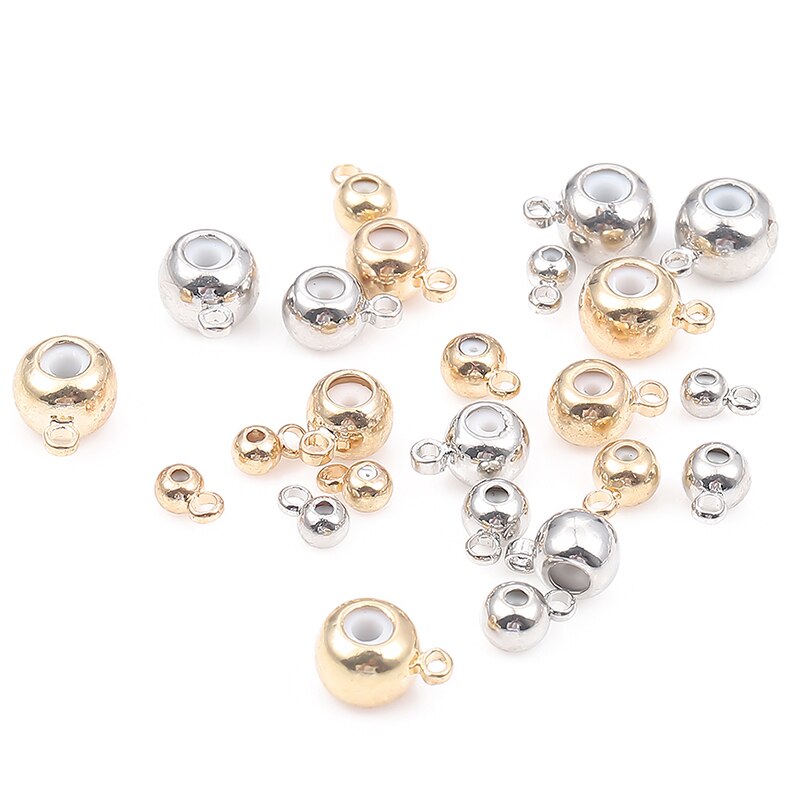 10 Hạt tròn bằng thép không gỉ đường kính 3mm - 6mm làm trang sức kèm vòng đệm cao su