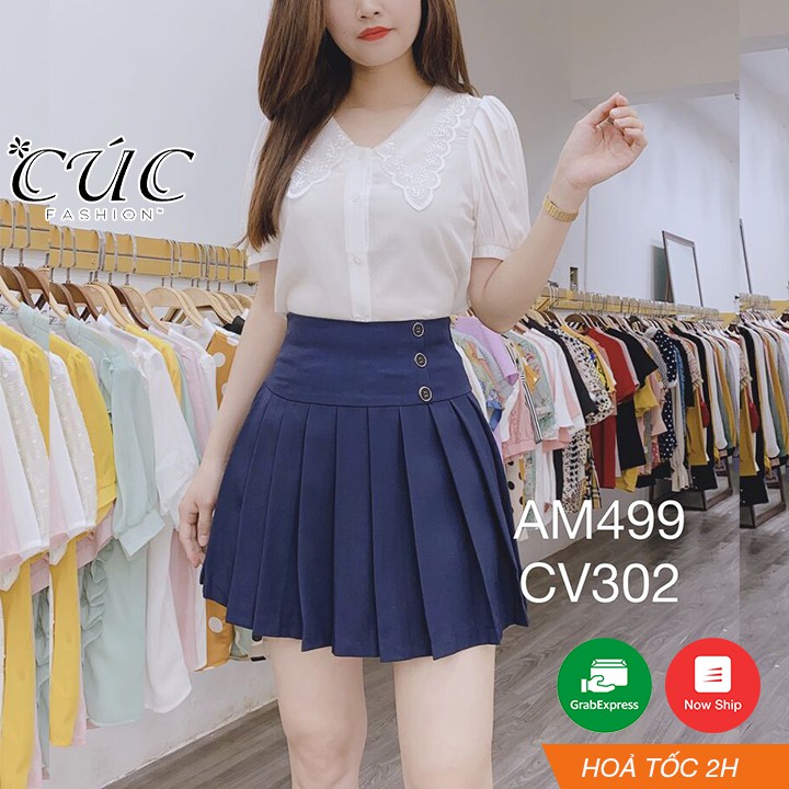 Chân váy đầm chữ A cao cấp công sở nữ dáng dài Cúc Fashion CV302 cv xòe 3 cúc ngắn