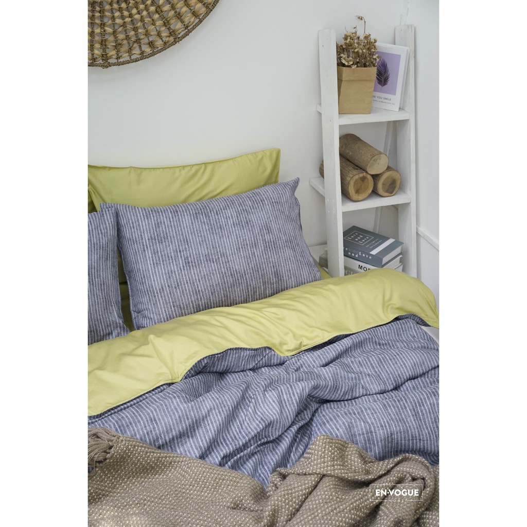 Bộ Chăn Gối Percale Peridot Grey Line (Percale Cotton)