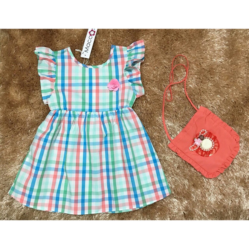 Đầm vải kate caro mát mẻ kèm túi cho bé đi chơi