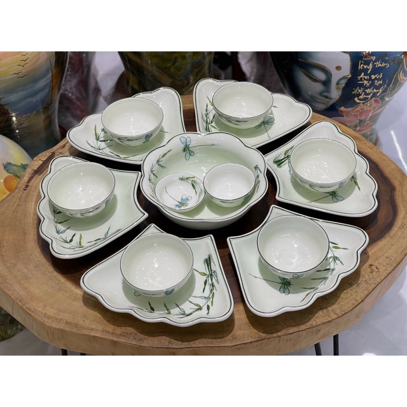 Bộ Bát Đĩa Hoa Mặt Trời Cúng Gia Tiên Sứ Bát Tràng Cao Cấp 2 Size Đựng Thức Ăn Ngày Lễ Tết Nhiều Mẫu