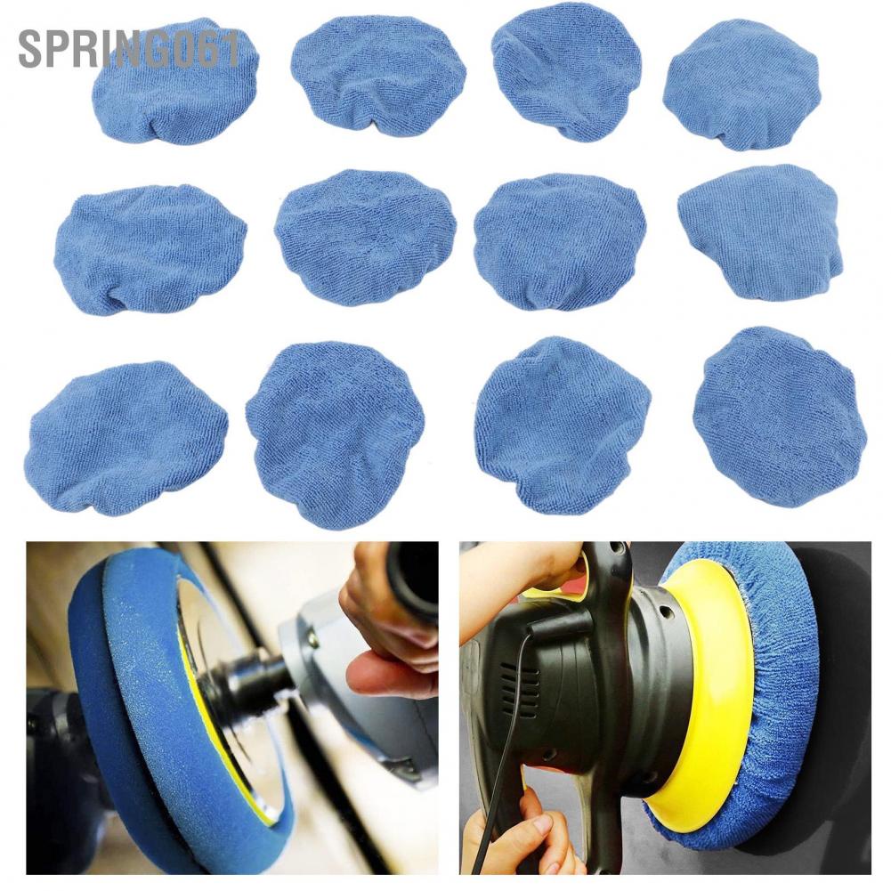 Spring061 12pcs Car Polishing Bonnets 5‑5.7in Microfiber Soft Strong Adsorption Buffing Pad Cover for Polisher