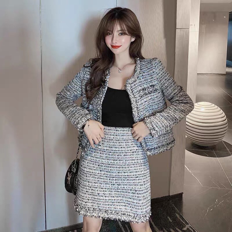 Set dạ tweed xước ghi đá