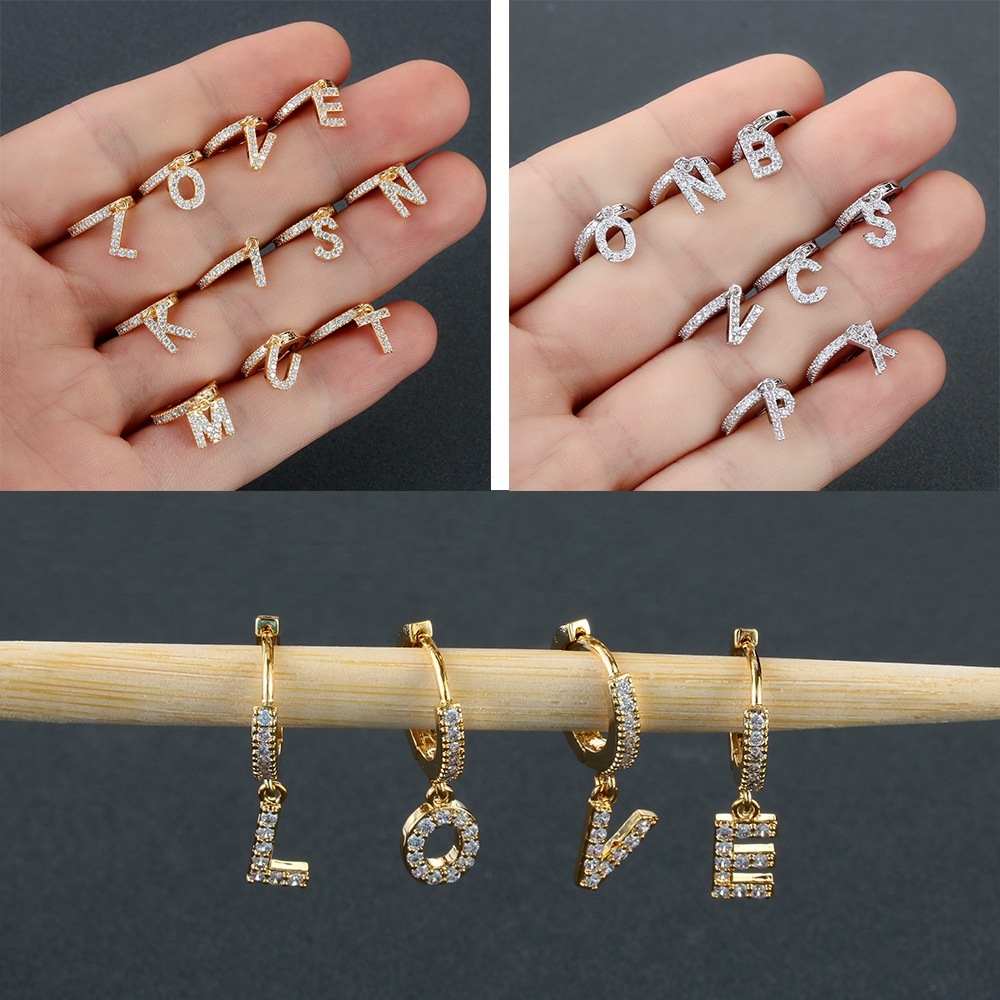 Bông tai mặt hình chữ cái đính đá Zirconia sang trọng