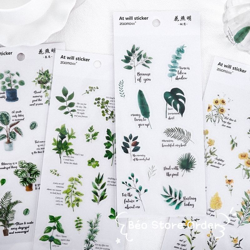 Sticker hình dán họa tiết hoa lá trang trí sổ tay