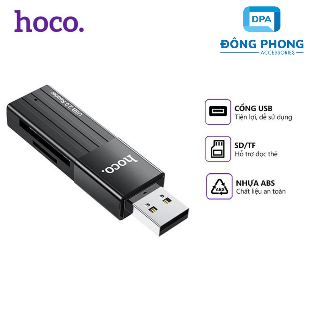 Đầu Đọc Thẻ Nhớ 3.0 / 2.0  Hoco HB20 Chính Hãng, Khe Cắm Thẻ SD &amp; Micro SD