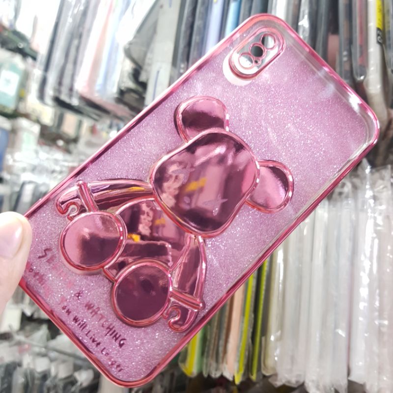 IPhone X/Xs Ốp lưng dẻo viền si gấu nổi có lớp kim tuyến cực đẹp