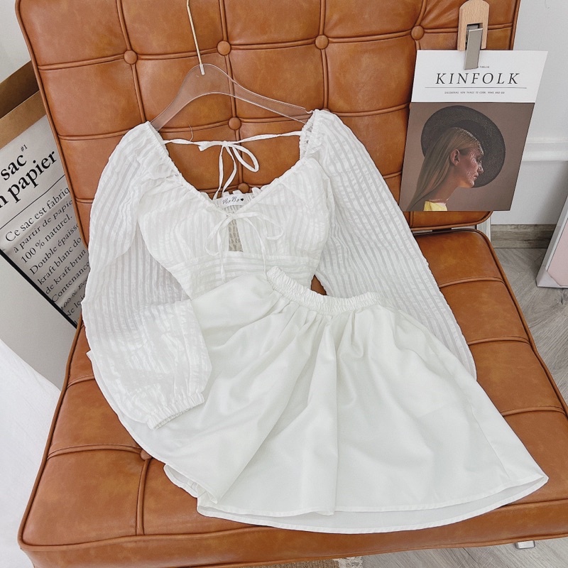 SET ÁO SỌC VẢI CROPTOP BO CHUN + CHÂN VÁY XOÈ