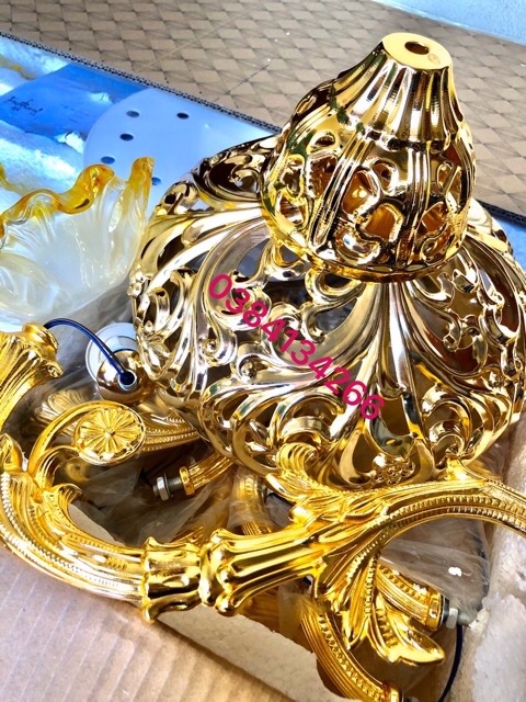 Đèn chùm Trang Trí Nội Thất Hoa Vàng 8-15 Tay Hàng đẹp - Tặng Kèm Bóng Nến