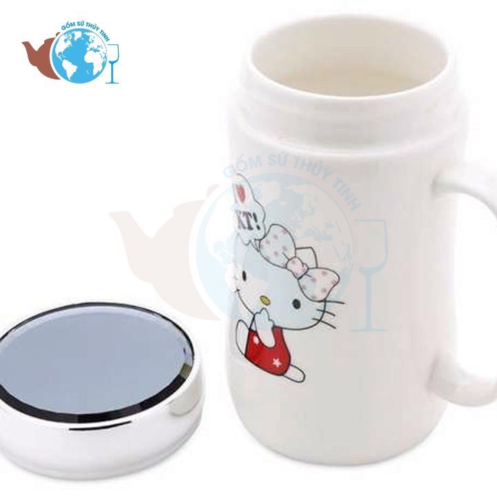 LY SỨ GIỮ NHIỆT 400ML NẮP TRÁNG GƯƠNG có tay cầm in họa tiết ngẫu nhiên