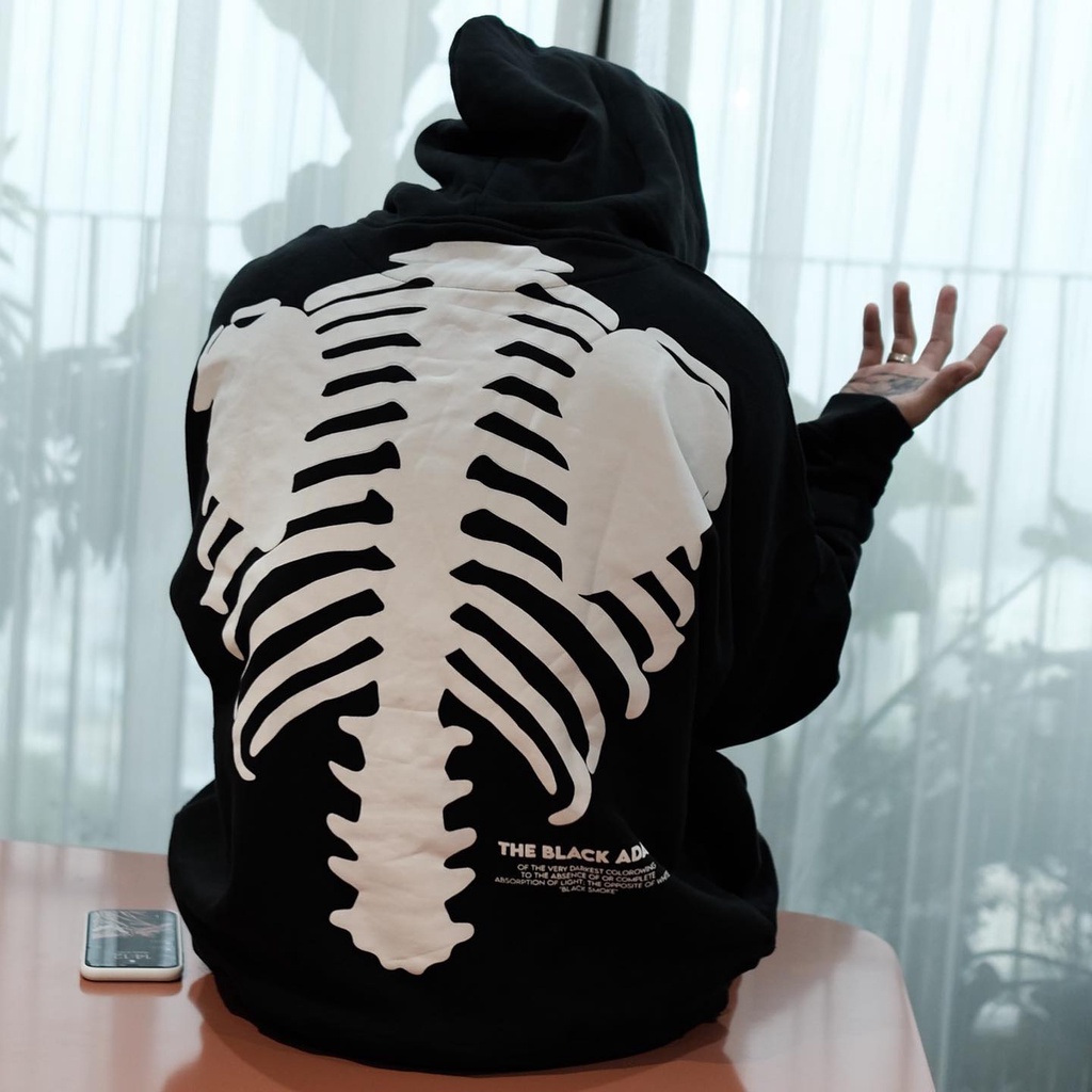 Áo Hoodie Xanh Lá In Hình Xương Form Rộng Nữ Meeny - Khoác Nỉ Ngoại Mũ 2 Lớp Chất Mịn Tay Bồng Unisex Phong Cách Ullzang