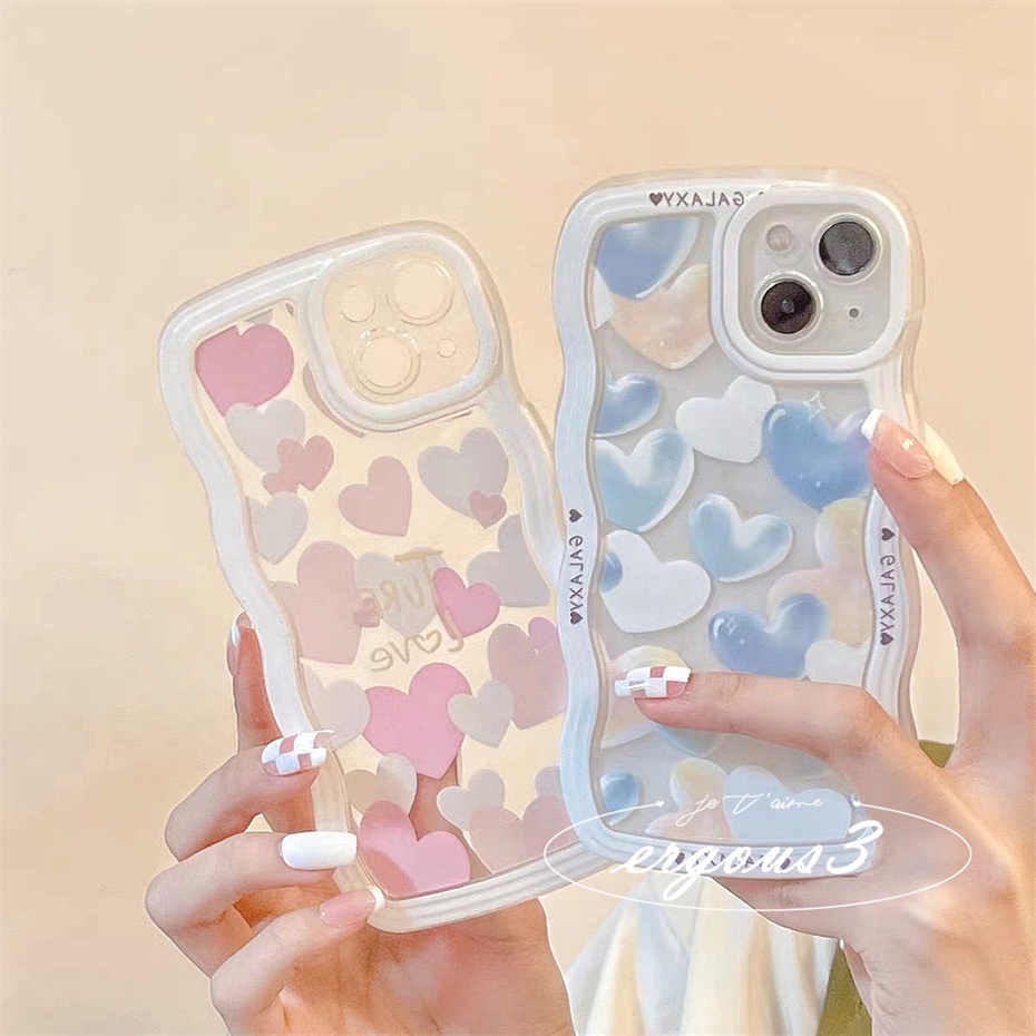Ốp Điện Thoại Mềm Họa Tiết Trái Tim Viền Gợn Sóng Bảo Vệ Camera Cho iPhone 14 13 12 11 Pro Max SE2020 X XR Xs Max 7 8 Plus