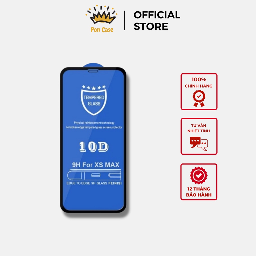 Kính cường lực iphone 10D full màn 6/6s/6plus/7/7plus/8/8plus/plus/x/xr/xs/11/12/13/pro/max CL01 Pon Case
