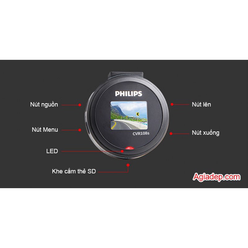 Camera hành trình oto xe hơi Philips CVR - Hình đồng xu tròn, nhỏ gọn, siêu nét, FULL HD1080