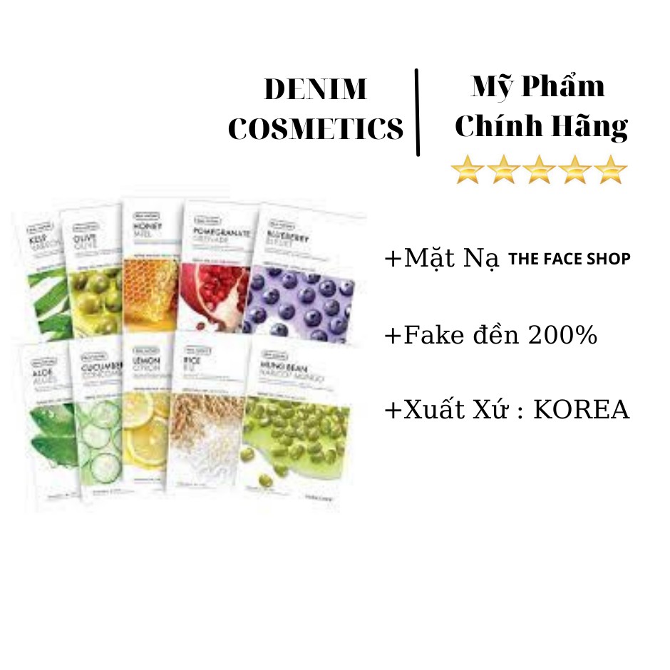 MASK Giấy TheFaceShop Real Nature (lựu,việt quất,rong biển,hoa cúc,hoa sen,tràm,dưa leo,bơ hạt) [ Hàng Chính Hãng ]