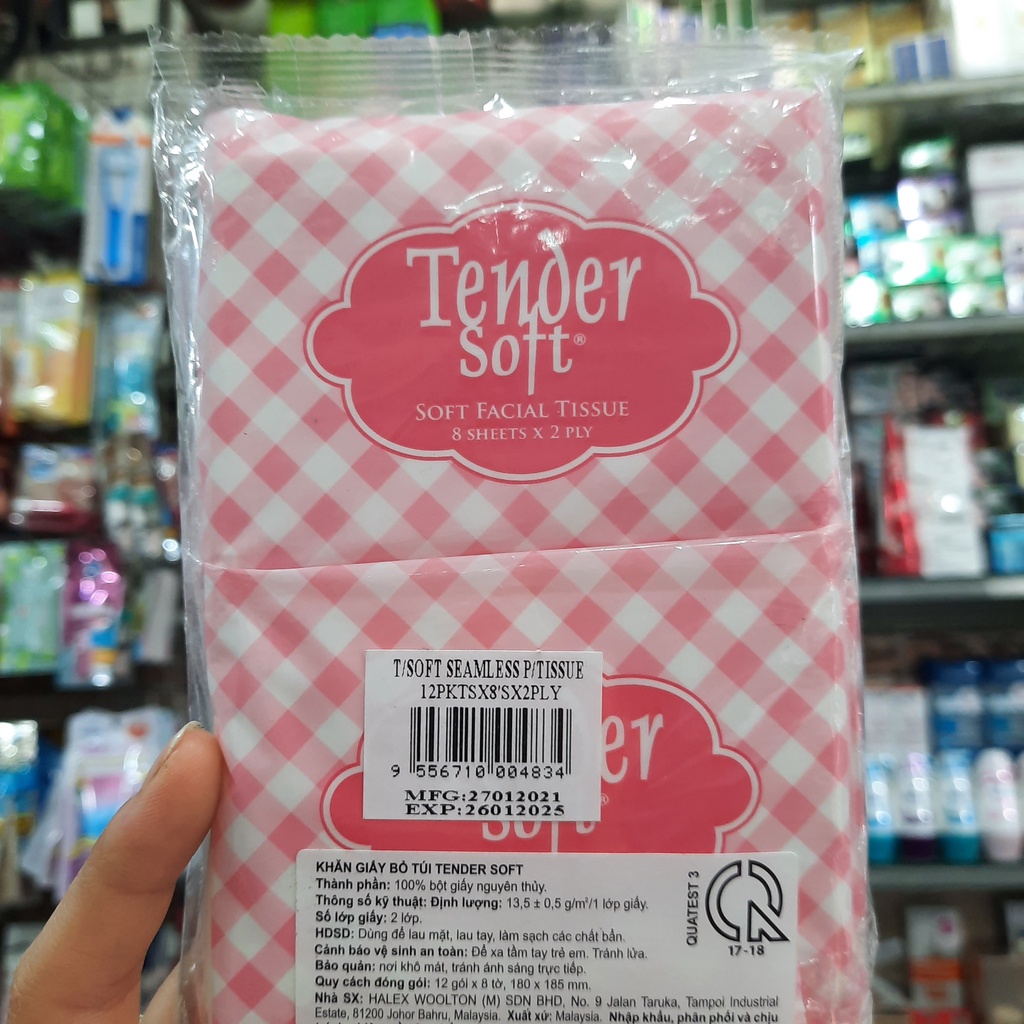 Lốc 12 Gói Khăn Giấy Bỏ Túi Tender Soft 2 Lớp (8 Tờ/Gói)