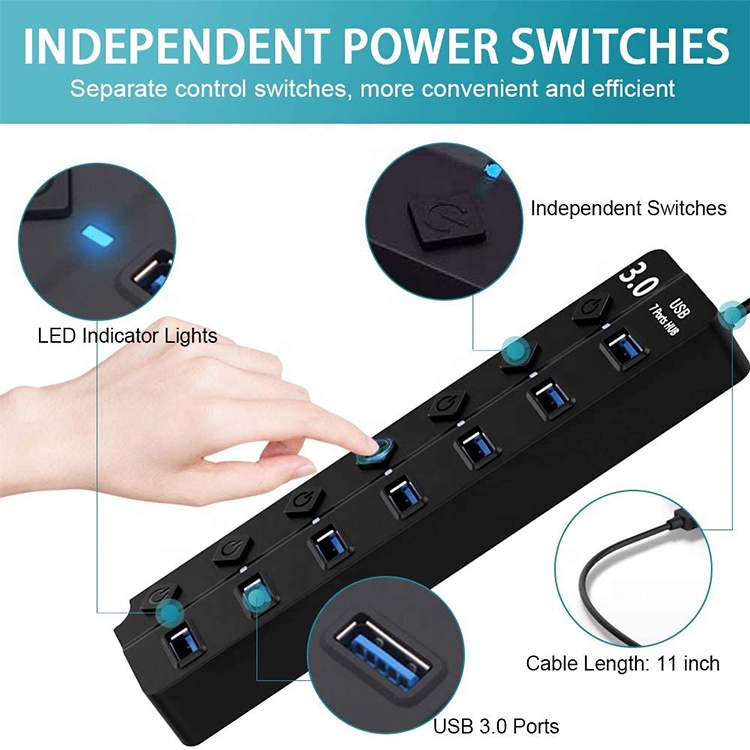 Bộ Chia 7 Cổng USB 3.0 3.0 5Gbps Có Đèn LED Cho Laptop PC