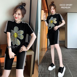 [CAO CẤP] Bộ đồ thể thao nữ lửng form rộng đính đá hoa cúc TT498_HÀNG XUẤT NHẬT-HÀN