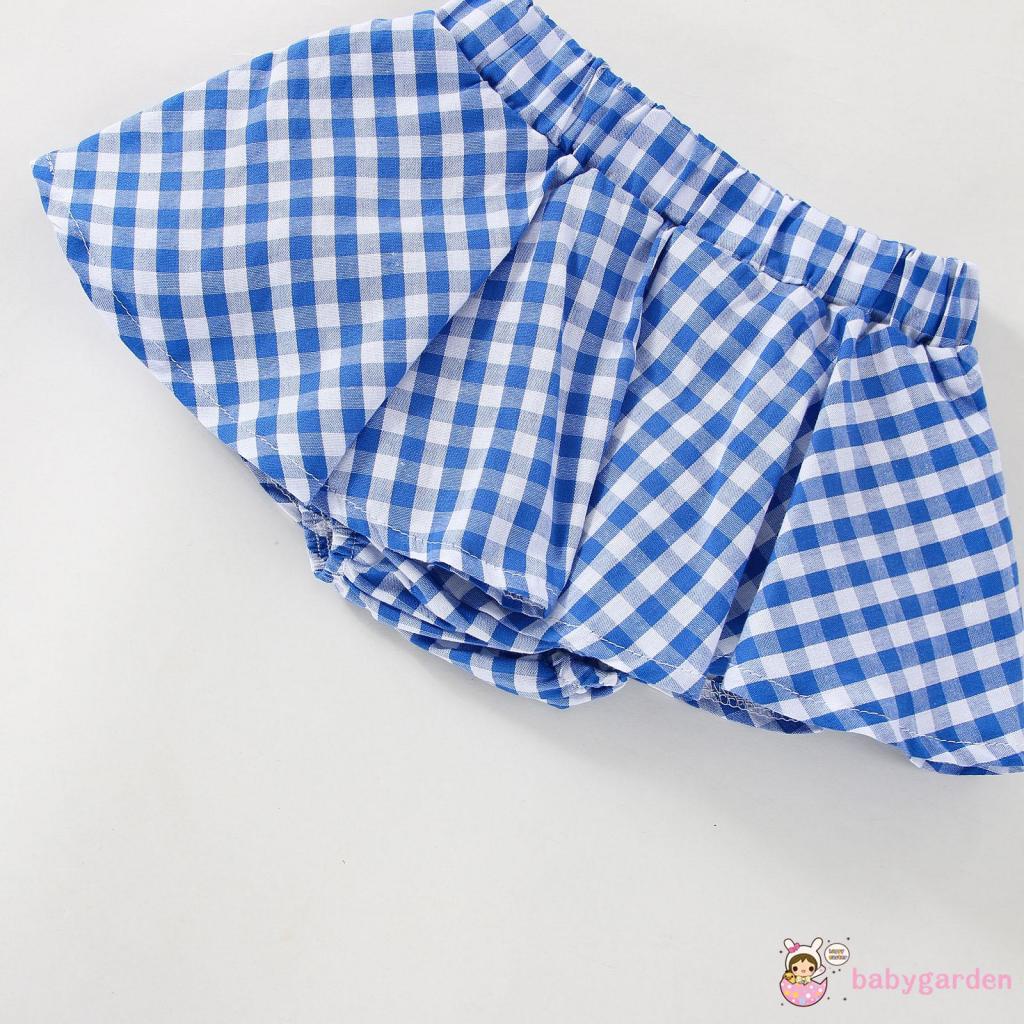 Set Áo Trễ Vai Tay Ngắn Kẻ Sọc Ca Rô + Chân Váy Thời Trang Hè Xinh Xắn Cho Bé Gái 0-3 Tuổi