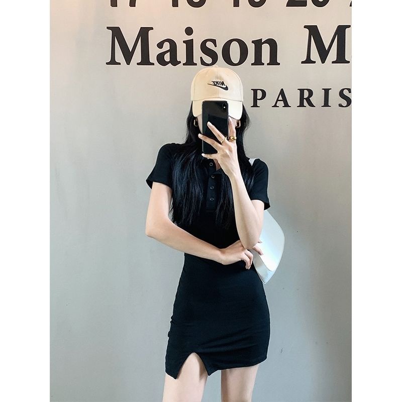 Cocory vn Đầm Tay Ngắn Màu Sắc Thanh Lịch Thiết Kế Xẻ Tà Quyến Rũ