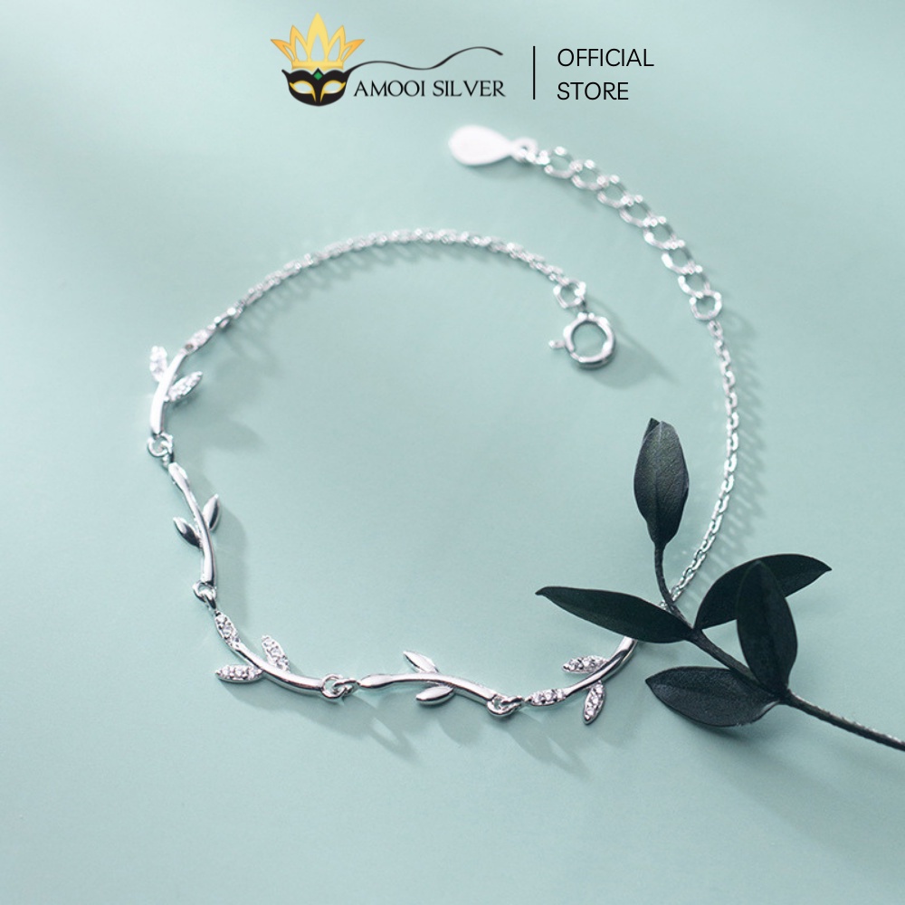 Lắc Tay Bạc S925 Mẫu Hình Lá Đính Đá Cao Cấp - Amooi Silver AT88